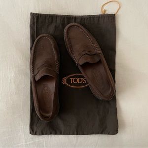 Tod's Choc Brown Nubuk Suede Driving Shoes 7 Loafers